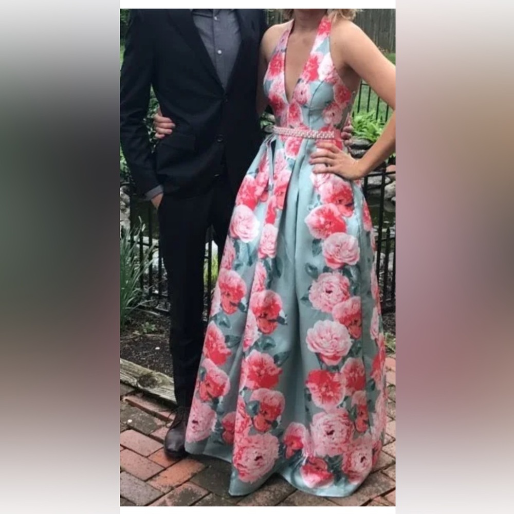 Floral Halter Maxi Dress - Green and Pink Size 7/8